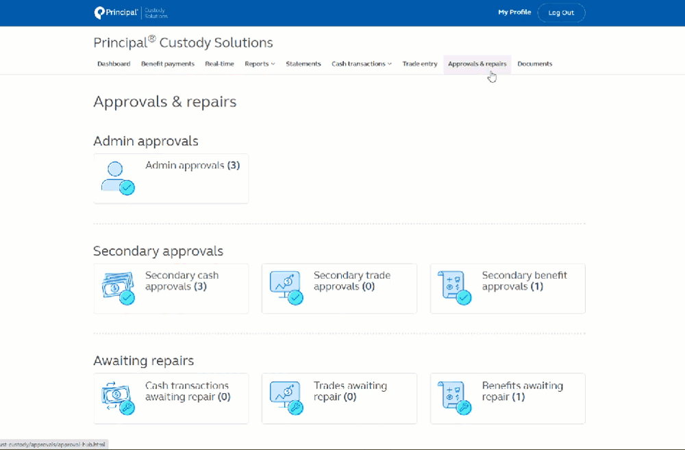 Animation providing more information on administration approvals and repairs to a custodial account.