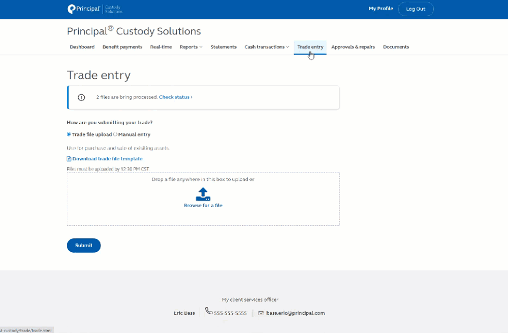 Animation providing more information on trade entry and onscreen verification for accuracy.