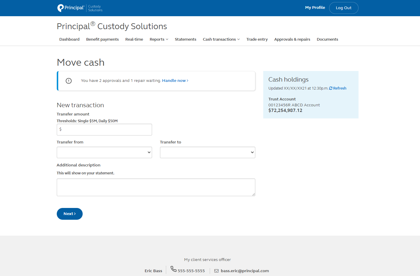 Image of account representing moving cash or transaction history to and from Wells Fargo bank accounts.