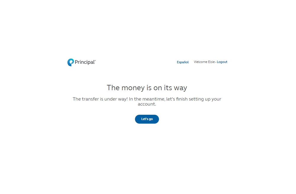 message stating to user that money is on its way