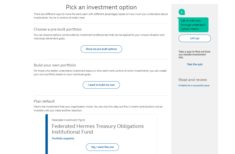 example experience of selecting an invesment option