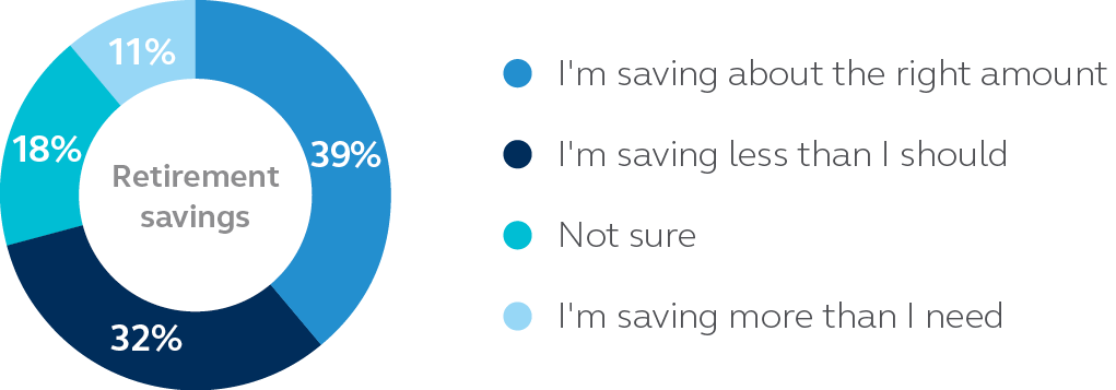 This pie chart shows how people report their retirement savings progress.