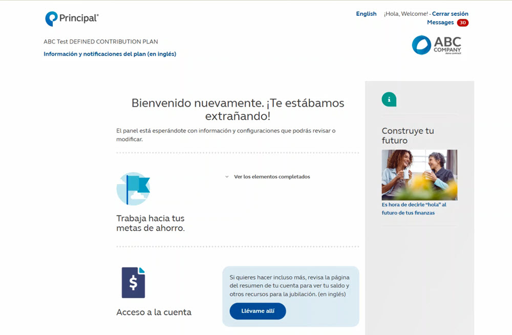 screenshot of dashboard in spanish language